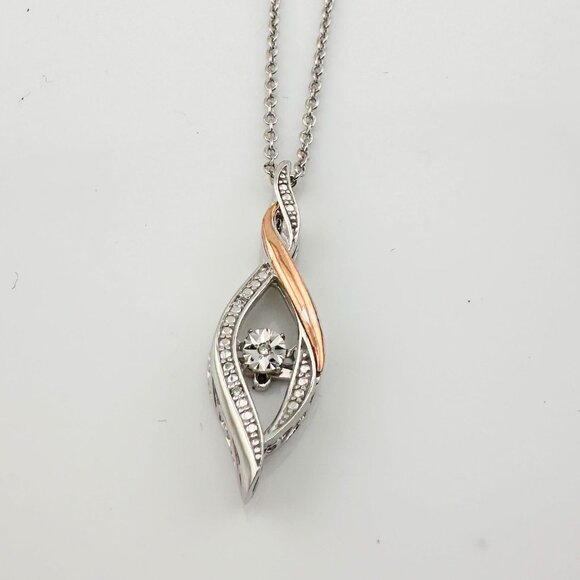 Beautiful Twisted 10kt Rose Gold & Sterling Silver Diamond Necklace - Picture 2 of 12